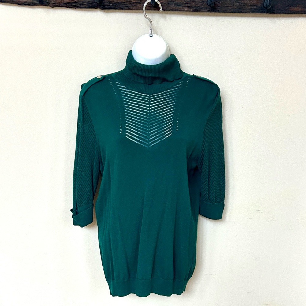 White House Black Market Emerald Green Turtle Neck 3/4 Sleeve Sweater